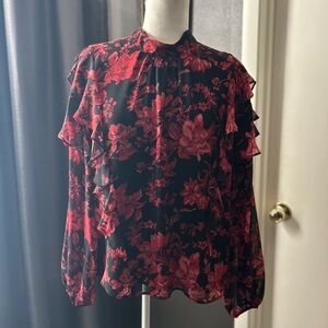 Vince Camuto Black and Red Floral Blouse